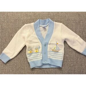 Vintage‎ 90's Babycrest Ducky Embroidered Knit V-neck Cottagecore Cardigan 18M